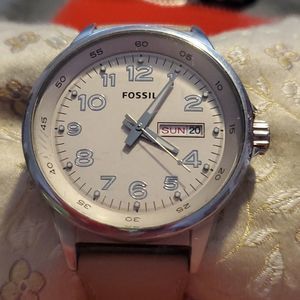 Fossil ES3465 Riley Multifunction Stainless Steel Leather Watch Gold-Tone & Grey